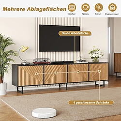 Acheter Onever Meuble TV 180 x 40 x 50 cm à 4 portes rainurées pour écran jusqu’à 80 pouces - noir et bois