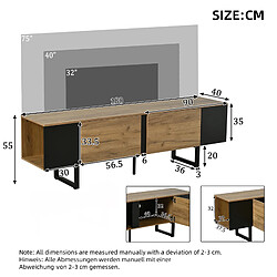 Onever Meuble TV 180 x 40 x 55 cm avec 2 portes et niches latérales - bois et noir pas cher