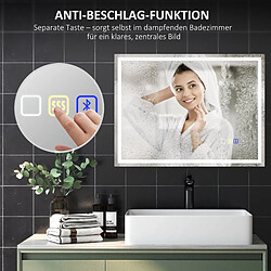 Miroir salle de bain LED 80x60 cm Bluetooth horloge antibuée – tactile mémoire pas cher