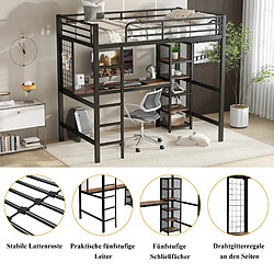 Avis Onever Lit mezzanine 90 x 200 cm avec bureau et armoire intégrés, métal et MDF - noir