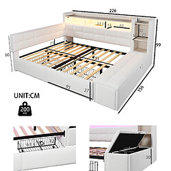 Onever Lit banquette 140 x 190 cm avec 2 tiroirs, banc coffre, USB/Type-C et LED - velours beige pas cher