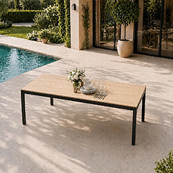 Concept Usine Table de jardin 190cm 8 personnes avec plateau en verre trempé effet bois BRISBANE pas cher