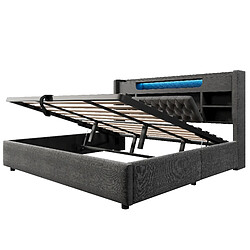 Acheter allomn Lit coffre rembourré 180 x 200 cm en lin avec rangement hydraulique, LED et USB - gris