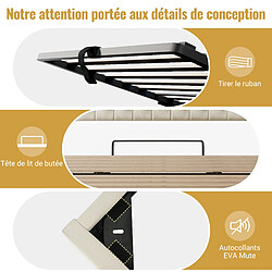 Avis allomn Lit coffre rembourré 180 x 200 cm en lin avec rangement hydraulique, LED et USB - beige