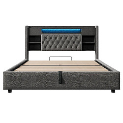 Acheter allomn Lit coffre rembourré 140 x 190 cm en lin avec rangement hydraulique, LED et USB - gris