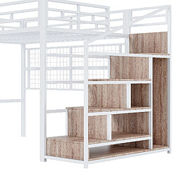 Avis allomn Lit mezzanine 140 x 200 cm avec armoire, échelle rangement, grille et LED 7 couleurs, blanc