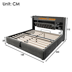 allomn Lit coffre rembourré 160 x 200 cm en lin avec rangement hydraulique, LED et USB - gris pas cher