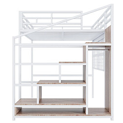 Acheter allomn Lit mezzanine 140 x 200 cm avec armoire, échelle rangement, grille et LED 7 couleurs, blanc