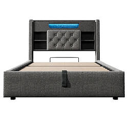 Avis allomn Lit coffre rembourré 90 x 200 cm en lin avec rangement hydraulique, LED et USB - gris