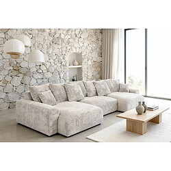 Casanova Canapé panoramique convertible tissu chenille 5 places Beige pas cher