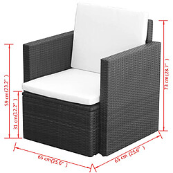 vidaXL Chaise de jardin et coussins et oreillers Résine tressée Noir pas cher