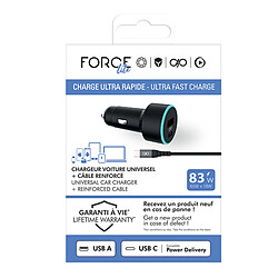 Force Power Chargeur Voiture USB-A / USB-C 65W avec Câble USB-C Charge Rapide Noir pas cher