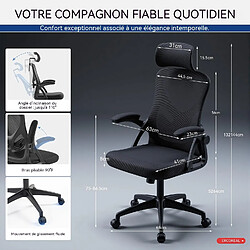 Rolipo Chaise de bureau ergonomique en maille, avec accoudoirs rabattables, 150 kg noir pas cher