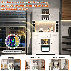 Avis DZMDIP Buffet de cuisine 180 cm avec casier à vin, LED RGB, USB et rangements modulables,blanc