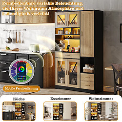 Avis DZMDIP Buffet de cuisine vintage 185x105x40 cm avec LED RGB, vitrine en verre et USB