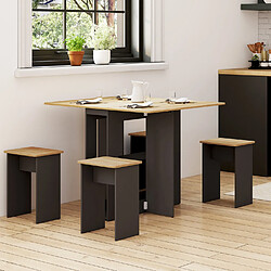 Idmarket Table pliable+4 tabourets B/N pas cher