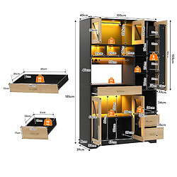 DZMDIP Buffet de cuisine vintage 185x105x40 cm avec LED RGB, vitrine en verre et USB pas cher