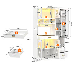 DZMDIP Buffet de cuisine 185 cm avec LED, USB, vitrine et étagères réglables pas cher