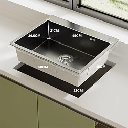 Avis TEENO évier cuisine 1 bac 50x45cm, encastrable, trous robinet/savon, gris pistolet