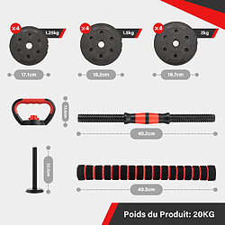 TEENO kit haltères 6en1 20kg, kettlebells, haltères, barres, supports pompes, pour maison pas cher