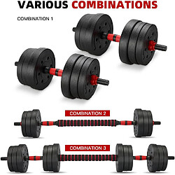 TEENO kit haltères 20kg, haltères + barre, fitness musculation pas cher