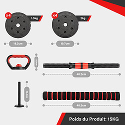 Avis TEENO kit haltères 5en1 15kg, inclut kettlebells, haltères, barres, supports pompes