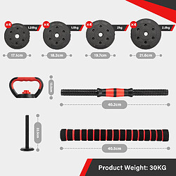 TEENO kit haltères 6en1 30kg, kettlebells, haltères, barres, supports pompes, pour maison pas cher
