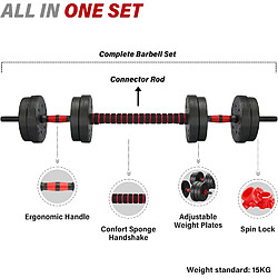 Avis TEENO kit haltères 15kg, haltères + barre, fitness musculation