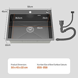 Acheter TEENO évier cuisine 1 bac 50x45cm, encastrable, trous robinet/savon, gris pistolet