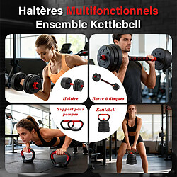 TEENO kit haltères 5en1 15kg, inclut kettlebells, haltères, barres, supports pompes pas cher