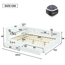 Avis modfu Lit double 140x200 cm avec 2 tiroirs, 2 lampes, en bois, blanc, sans matelas