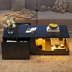 Avis MIVRAY Table basse 100x50x30 cm 2 tiroirs LED MDF et verre trempé noir