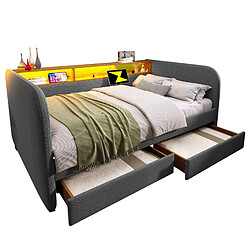 Acheter modfu Lit adulte 140x190 cm, avec LED, USB, Type-C et 2 tiroirs, en lin, gris, sans matelas