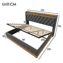 Avis modfu Lit coffre 180x200 cm, avec tête de lit LED, USB et Type-C, en lin, gris, sans matelas