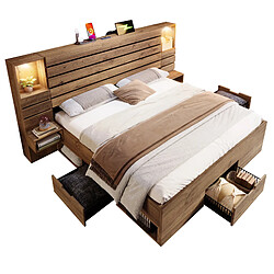 Acheter modfu Lit adulte 160x200 cm, avec tête de lit et 3 tiroirs, chêne, sans matelas