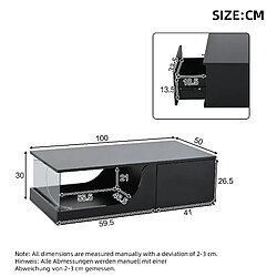 MIVRAY Table basse 100x50x30 cm 2 tiroirs LED MDF et verre trempé noir pas cher