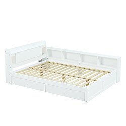modfu Lit double 140x200 cm avec 2 tiroirs, 2 lampes, en bois, blanc, sans matelas pas cher