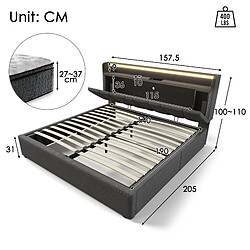 Avis modfu Lit coffre 140x190 cm avec tête de lit et LED, en lin, gris, sans matelas