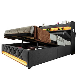Acheter modfu Lit coffre 140x190 cm, tête de lit avec LED, en lin, gris, sans matelas