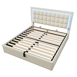 modfu Lit coffre 140x200 cm avec tête de lit, en cuir synthétique, blanc, sans matelas pas cher