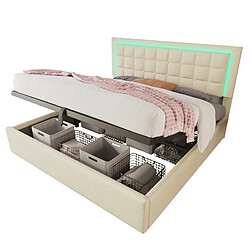 Acheter modfu Lit coffre 140x200 cm avec tête de lit, en cuir synthétique, blanc, sans matelas