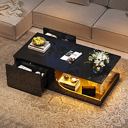 Acheter MIVRAY Table basse 100x50x30 cm 2 tiroirs LED MDF et verre trempé noir