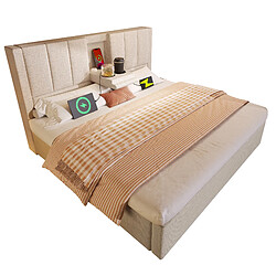 Acheter modfu Lit coffre 140x190 cm, avec tête de lit, USB, Type-C, en lin, beige, sans matelas