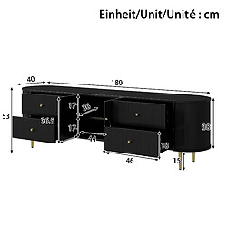 lemonbest Meuble TV 180x40x53 cm façades 3D tiroirs passe-câbles noir pas cher