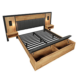 modfu lit adulte 160x200 cm, avec USB et Type-C et lampes de lecture, chêne, sans matelas pas cher