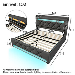 Avis modfu Lit coffre 140x190 cm, tête de lit avec LED, en lin, gris, sans matelas