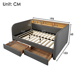 Avis modfu Lit adulte 140x190 cm, avec LED, USB, Type-C et 2 tiroirs, en lin, gris, sans matelas