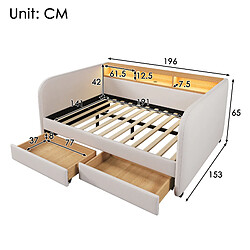 Avis modfu Lit adulte 140x190 cm, avec tête de lit LED et 2 tiroirs, en lin, beige, sans matelas