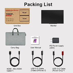 Moniteur portable pliable double écran FOPO T01, 15,6", IPS, 1080P, USB-C, mini HDMI, Noir pas cher