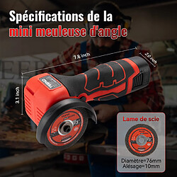 Avis TEENO meuleuse angle 19500rpm, disqueuse sans fil 76mm, 2x2000mAh, 6 disques